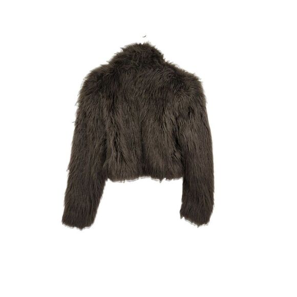 Vtg 70's Glam Faux Fur Shaggy Cropped Long Sleeve Jacket‎ Brown Sz S - Picture 3 of 8